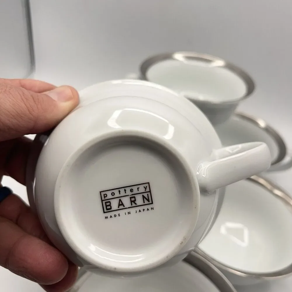 Pottery Barn Cosmopolitan Mugs (Silver Band) - Set Of 7